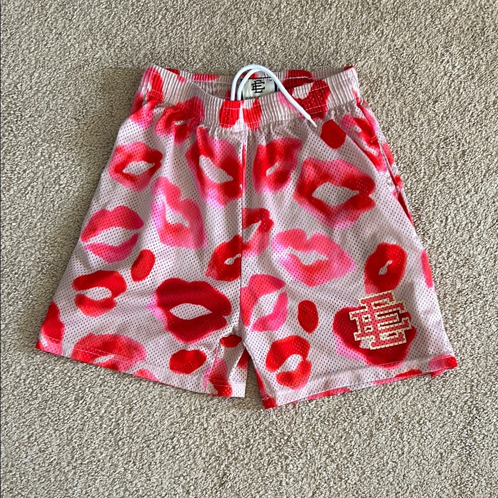 Red and Pink Lip Print Shorts